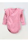 Боди кимоно для новорожденных с длинным рукавом и рюшами, Сердечки на розовом