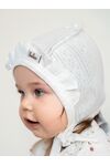 Белый трикотажный  ажурный чепчик с с рюшей для новорожденных девочек Bebo