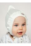 Белый трикотажный  ажурный чепчик уголком с с рюшей для новорожденных девочек Bebo