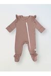 Нательный хлопковый комбинезон слип на молнии Bebo с закрытыми ножками и антицарапками, цвет какао