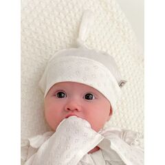 Ажурная шапочка для новорожденных с узелком Bebo, Молочный, Расцветка одежды: Молочный, Выбрать размер: 38-40