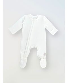 Теплый слип для новорожденного из футера с антицарапками, Молочный