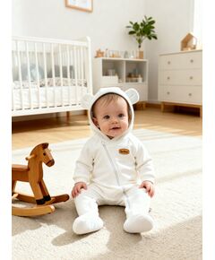 Комбинезон с капюшоном и ушками для новорожденного из футера