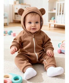 Комбинезон с капюшоном и ушками для новорожденного из футера