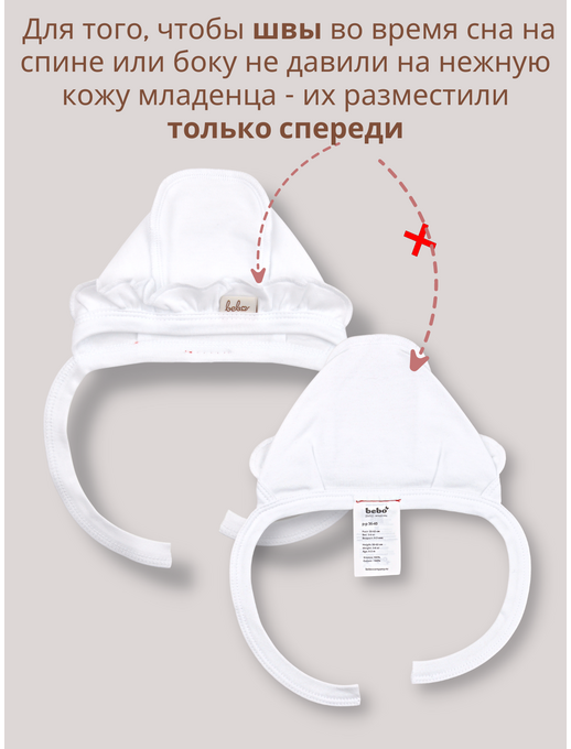 Трикотажный чепчик с рюшами для новорожденных девочек Bebo