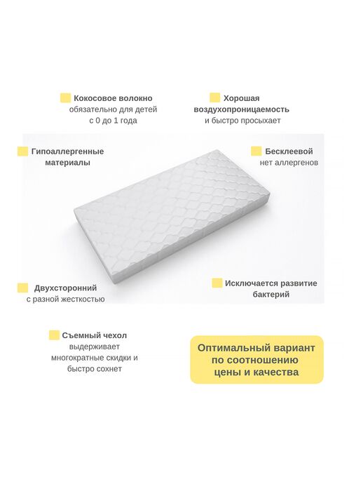 Детский двухсторонний ортопедический матрас Organic Lux​ от компании Bebo