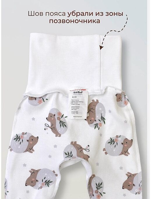 Штанишки ползунки Bebo с закрытыми ножками и с широкой резинкой, Ежики с цветами