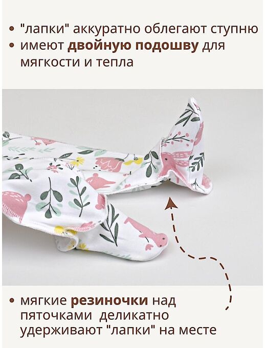 Штанишки ползунки Bebo с закрытыми ножками и с широкой резинкой, Зайчики в цветах