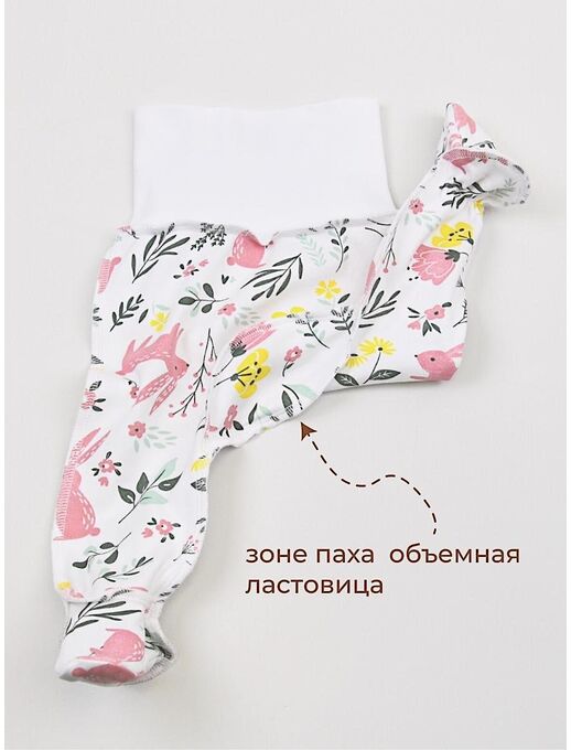 Штанишки ползунки Bebo с закрытыми ножками и с широкой резинкой, Зайчики в цветахм