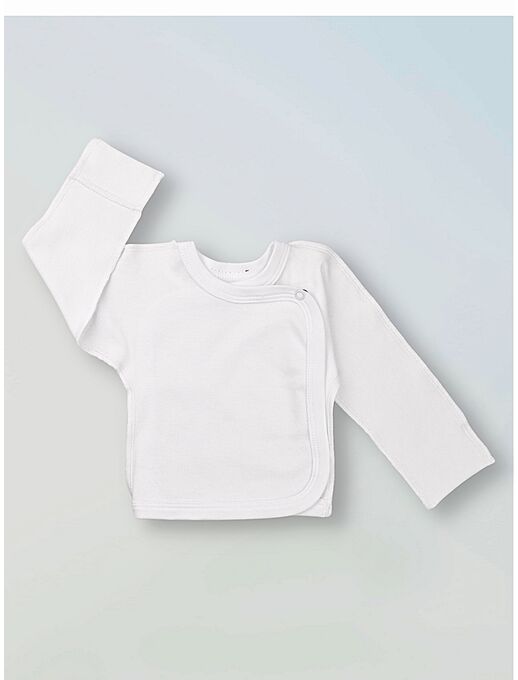 Удлиненная распашонка с глубоким запахом и антицарапками белая