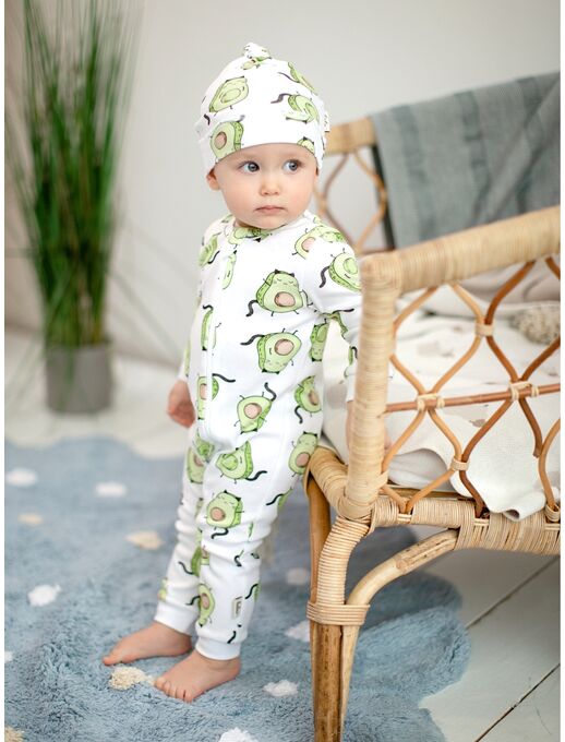 Шапочка для новорожденных с узелком Bebo, Авокадо-котики, Расцветка одежды: Авокадо-котики, Выбрать размер: 40-44, изображение 2