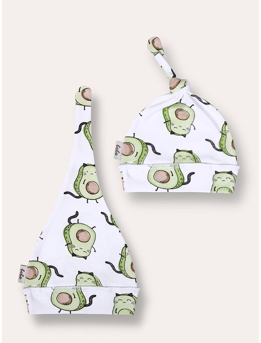 Шапочка для новорожденных с узелком Bebo, Авокадо-котики, Расцветка одежды: Авокадо-котики, Выбрать размер: 40-44, изображение 3