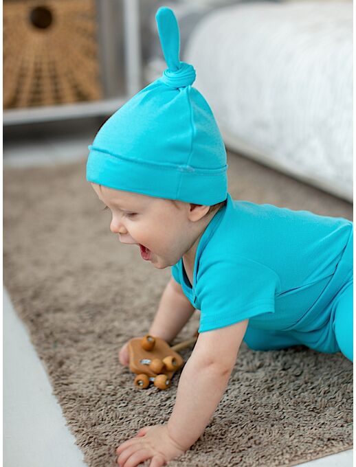 Детская шапочка для новорожденного Bebo с узелком, Бирюзовый