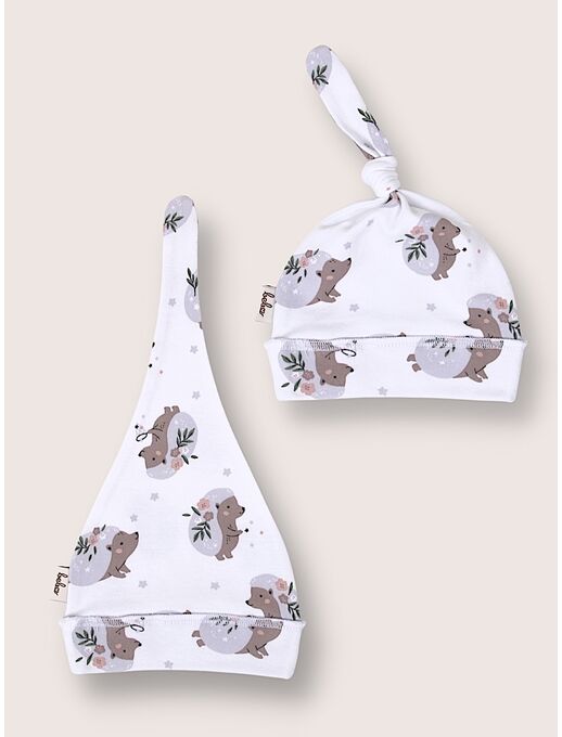 Детская шапочка для новорожденного Bebo с узелком, Ежики с цветами