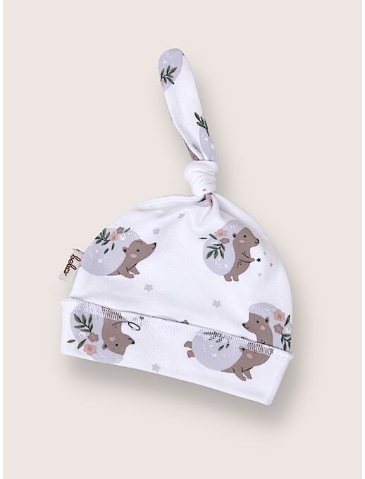Детская шапочка для новорожденного Bebo с узелком, Ежики с цветами