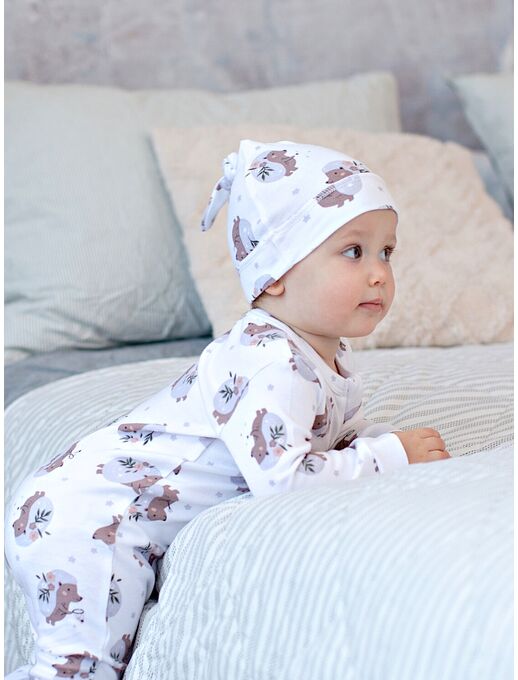 Детская шапочка для новорожденного Bebo с узелком, Ежики с цветами