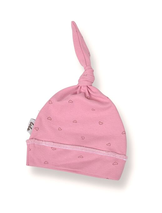 Детская шапочка для новорожденного Bebo с узелком, Сердечки на розовом