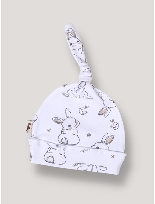 Детская шапочка для новорожденного Bebo с узелком, Зайчики и птички