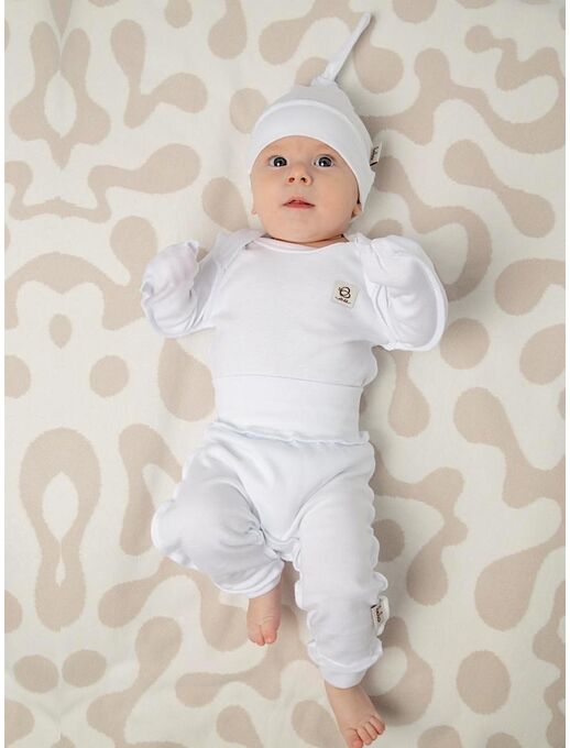 Детские штанишки-ползунки Bebo с широкой резинкой и манжетами, Белый