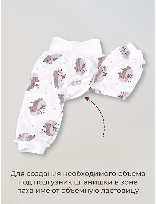 Детские штанишки-ползунки Bebo для новорожденных с широкой резинкой и манжетами, Ежики с цветами