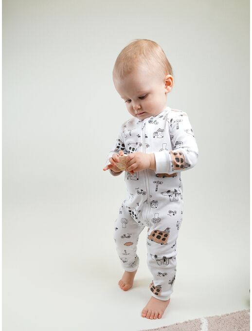 Слип с манжетами на молнии для малышей, Автобусы, Расцветка одежды: Автобусы, Выбрать размер: 74