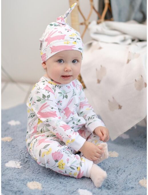 Нательный комбинезон для малыша Bebo, Зайчики в цветах