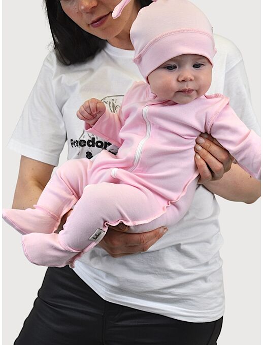 Нательный комбинезон слип с закрытыми ручками для новорожденного на молнии Bebo, Розовый