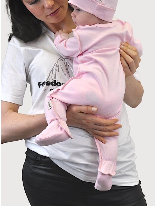 Нательный комбинезон слип с закрытыми ручками для новорожденного на молнии Bebo, Розовый