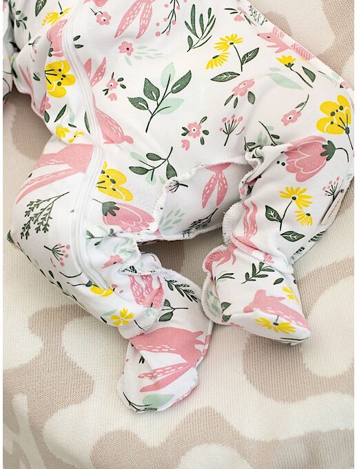 Нательный комбинезон слип с закрытыми ручками для новорожденного на молнии Bebo, Зайчики в цветах