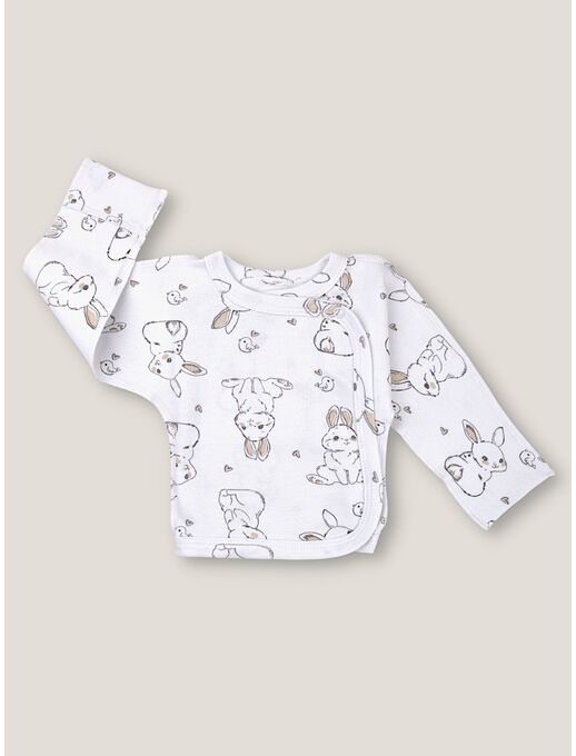 Удлиненная распашонка-кимоно для новорожденных, Зайчики и птички