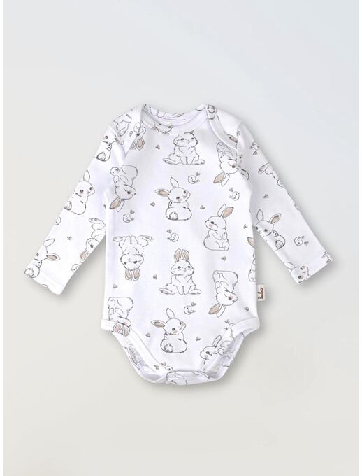 Боди с длинным рукавом для новорожденного Bebo, Зайчики и птички
