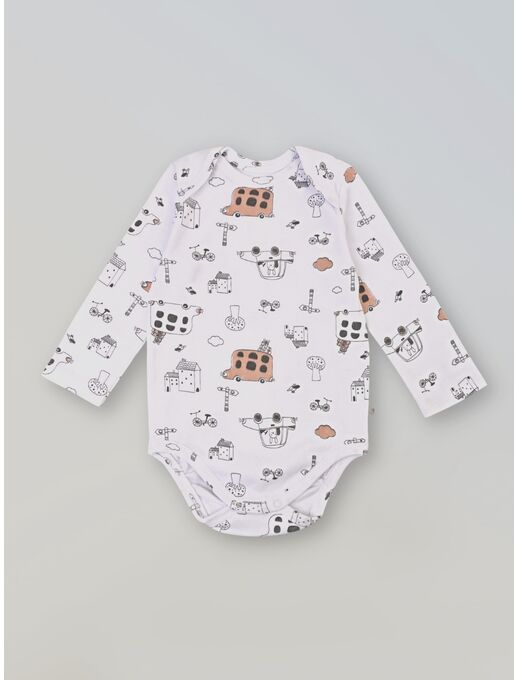 Боди с длинным для новорожденных малышей рукавом Автобусы