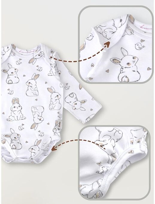 Боди с длинным рукавом для новорожденного Bebo, Зайчики и птички