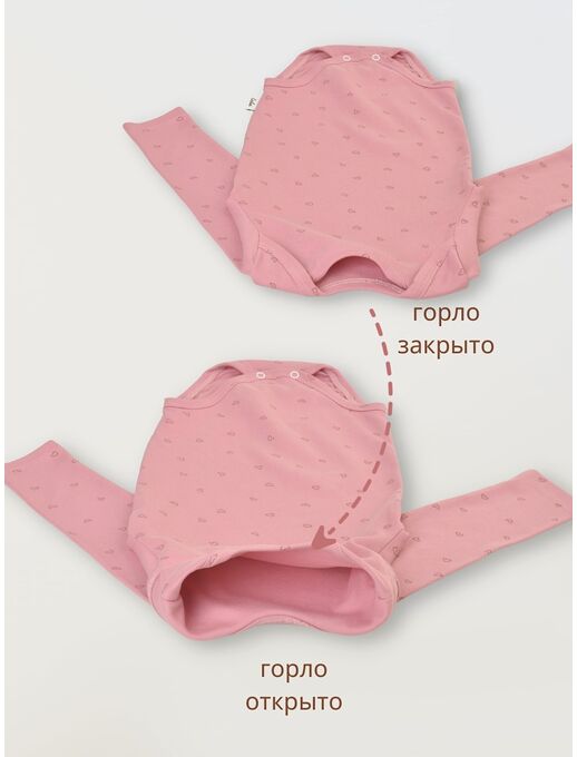 Боди для новорожденного Bebo с длинным рукавом, Сердечки на розовом