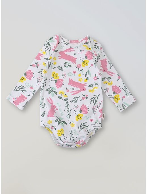 Боди с длинным рукавом для новорожденного Bebo, Зайчики в цветах