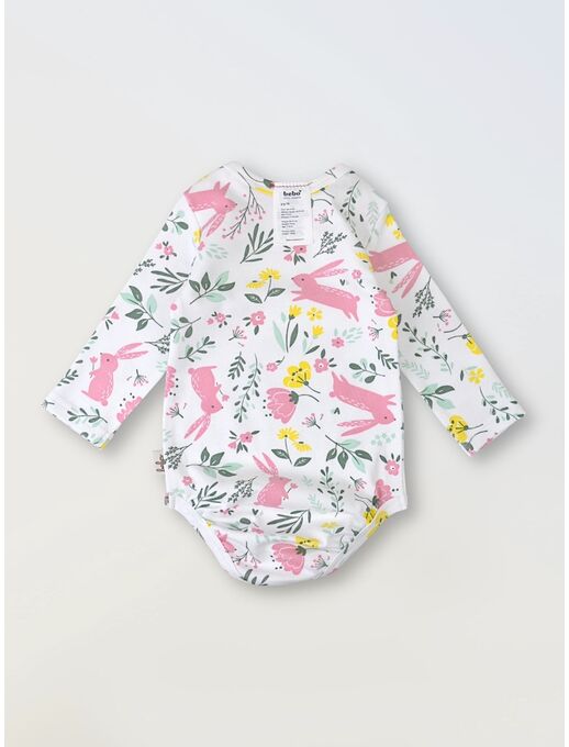 Боди с длинным рукавом для новорожденного Bebo, Зайчики в цветах