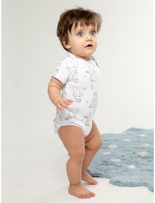 Боди для новорожденного с коротким рукавом, Зайчики и птички, Расцветка одежды: Зайчики и птички, Выбрать размер: 86, изображение 2