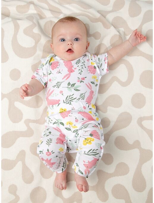 Боди для малышей с коротким рукавом, Зайчики в цветах, Расцветка одежды: Зайчики в цветах, Выбрать размер: 86, изображение 4