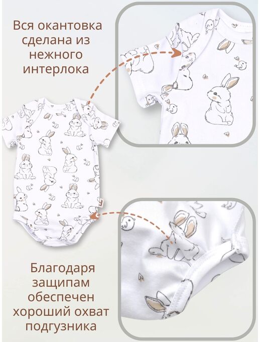 Боди для новорожденного с коротким рукавом, Зайчики и птички, Расцветка одежды: Зайчики и птички, Выбрать размер: 86, изображение 4