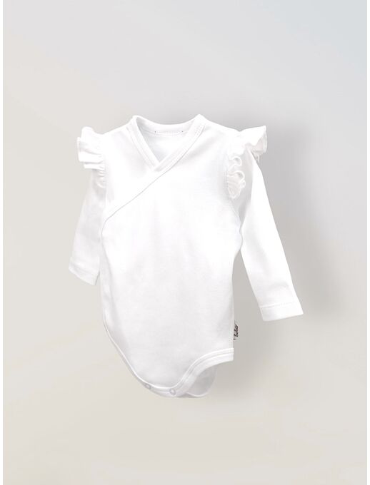 Боди кимоно для новорожденных с длинным рукавом и рюшами, Белый