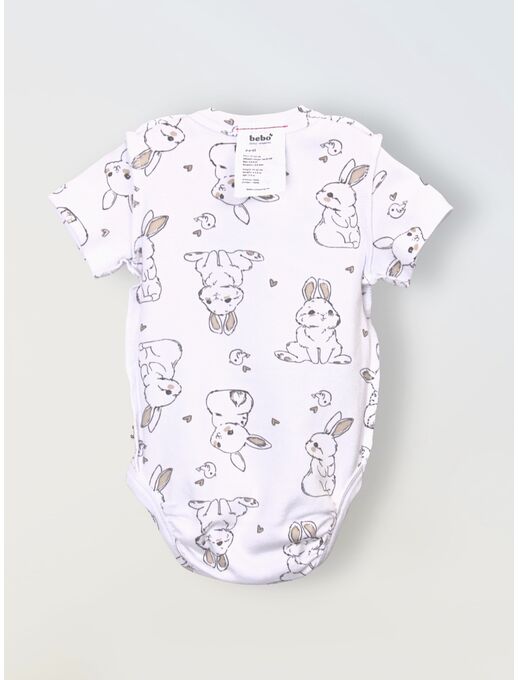 Боди кимоно для новорожденных короткий рукав Зайчики и Птички