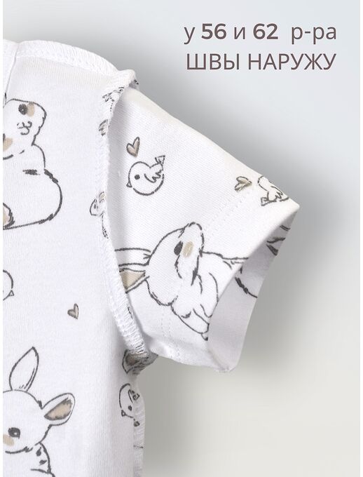 Боди кимоно для новорожденных короткий рукав Зайчики и Птички