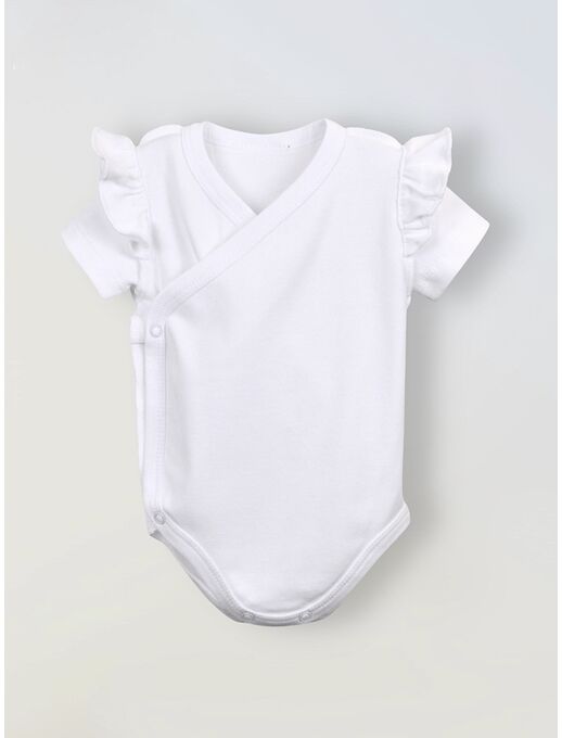 Боди кимоно для новорожденных с коротким рукавом и рюшами Белый