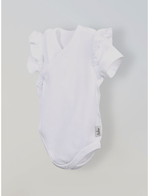 Боди кимоно для новорожденных с коротким рукавом и рюшами Белый