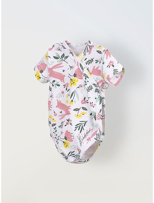 Боди кимоно для новорожденных короткий рукав Зайчики