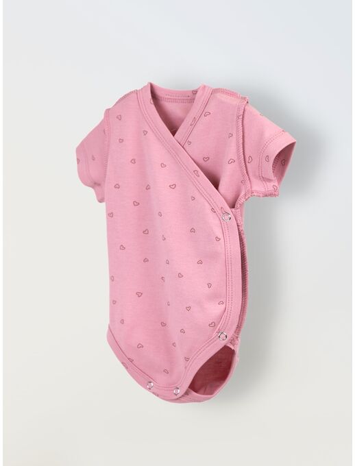 Боди кимоно для новорожденных короткий рукав Сердечки на розовом