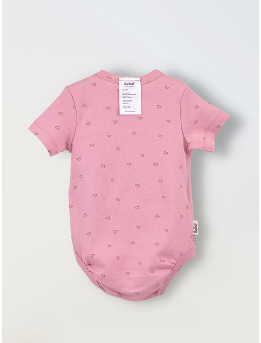 Боди кимоно для новорожденных короткий рукав Сердечки на розовом