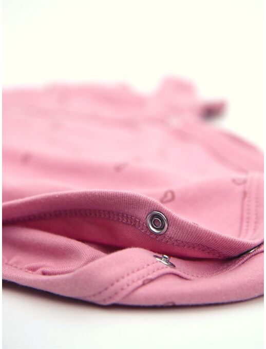 Боди кимоно для новорожденных короткий рукав Сердечки на розовом