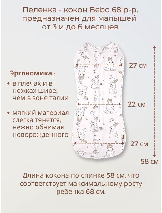 Кокон для пеленания новорожденных Bebo, Зайчики и птички