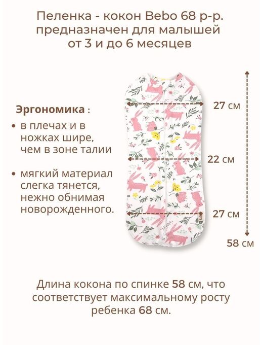 Кокон для пеленания новорожденных Bebo, Зайчики в цветах